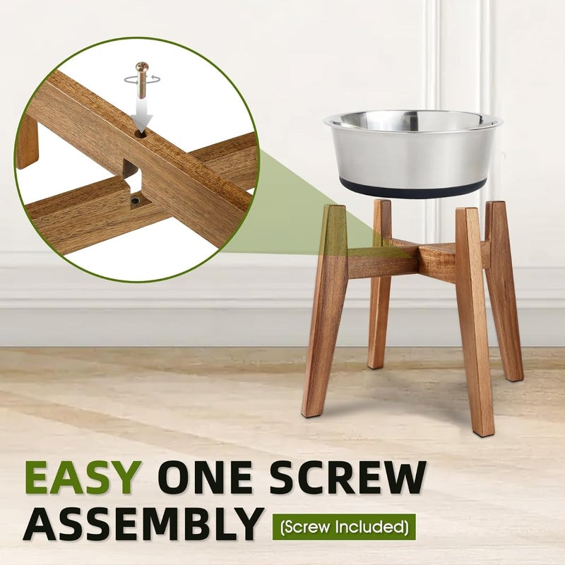 RAINBLELAND Solid Acacia Hardwood Elevated Dog Bowl Stand, Raised Feeder for Medium & Large Dogs, Fits up to 9″ Bowls, Improves Posture and Reduces Neck Strain, Stand Only - Image 4